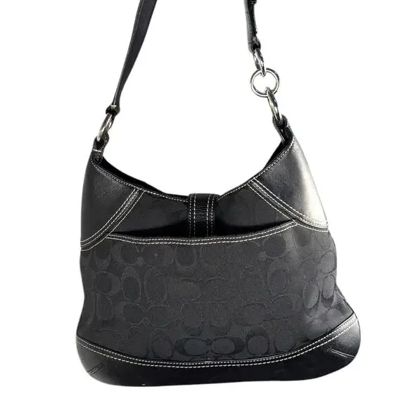 Coach Hampton Jacquard Logo Canvas and Leather Shoulder bag - Picture 5 of 14